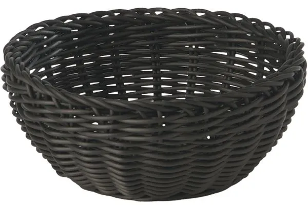 Brødkurv, rund, svart plastfletting, Ø20xH8 cm