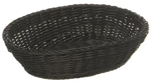 Brødkurv, oval, svart plastfletting, 25x19xH6,5 cm