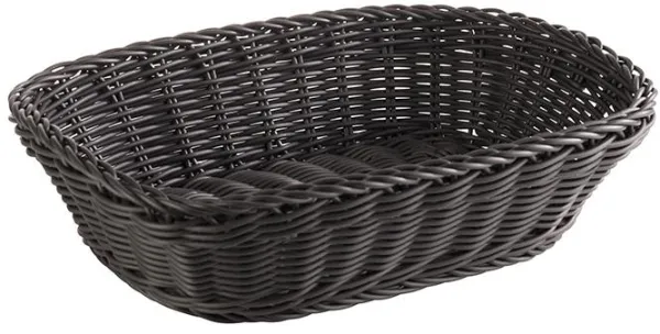 Utgått: Brødkurv, rektangulær, svart plastfletting, 26,5x19xH7 cm
